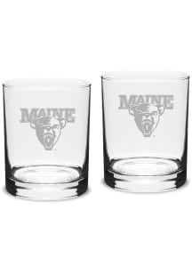 Maine Black Bears Hand Etched Crystal Set of 2 14oz Double Old Fashioned Rock Glass