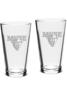 Maine Black Bears Hand Etched Crystal Set of 2 16oz Pub Pint Glass
