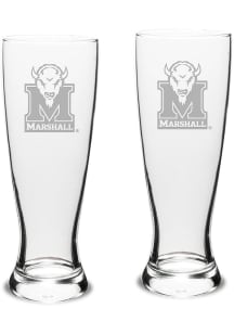 Marshall Thundering Herd Hand Etched Crystal Set of 2 23oz Pilsner Glass