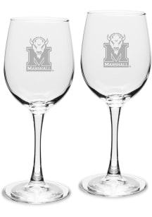 Marshall Thundering Herd Hand Etched Crystal Set of 2 12oz Wine Glass