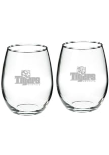 Memphis Tigers Hand Etched Crystal Set of 2 22oz Stemless Wine Glass