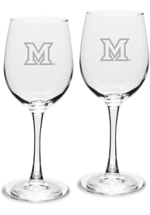 Miami RedHawks Hand Etched Crystal Set of 2 12oz Wine Glass
