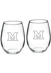 Miami RedHawks Hand Etched Crystal Set of 2 22oz Stemless Wine Glass