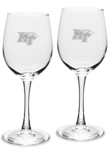 Middle Tennessee Blue Raiders Hand Etched Crystal Set of 2 12oz Wine Glass