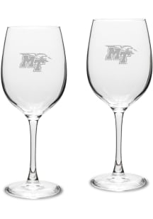 Middle Tennessee Blue Raiders Hand Etched Crystal Set of 2 16oz Wine Glass