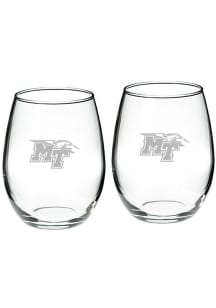 Middle Tennessee Blue Raiders Hand Etched Crystal Set of 2 22oz Stemless Wine Glass