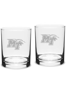 Middle Tennessee Blue Raiders Hand Etched Crystal Set of 2 14oz Double Old Fashioned Rock Glass