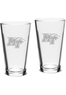 Middle Tennessee Blue Raiders Hand Etched Crystal Set of 2 16oz Pub Pint Glass