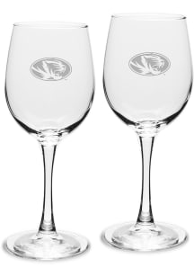 Missouri Tigers Hand Etched Crystal Set of 2 12oz Wine Glass