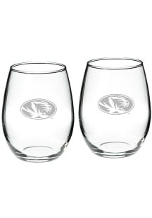 Missouri Tigers Hand Etched Crystal Set of 2 22oz Stemless Wine Glass