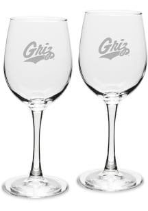 Montana Grizzlies Hand Etched Crystal Set of 2 12oz Wine Glass