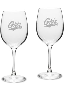 Montana Grizzlies Hand Etched Crystal Set of 2 16oz Wine Glass
