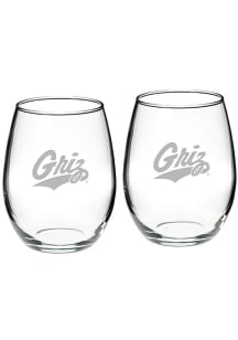 Montana Grizzlies Hand Etched Crystal Set of 2 22oz Stemless Wine Glass