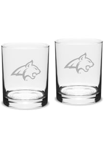 Montana State Bobcats Hand Etched Crystal Set of 2 14oz Double Old Fashioned Rock Glass