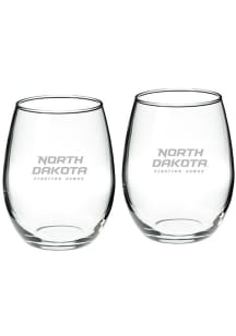 North Dakota Fighting Hawks Hand Etched Crystal Set of 2 22oz Stemless Wine Glass