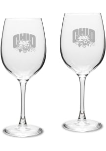Ohio Bobcats Hand Etched Crystal Set of 2 16oz Wine Glass