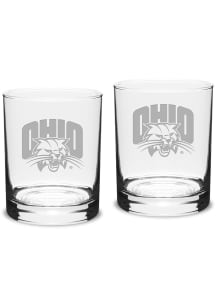 Ohio Bobcats Hand Etched Crystal Set of 2 14oz Double Old Fashioned Rock Glass