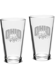 Ohio Bobcats Hand Etched Crystal Set of 2 16oz Pub Pint Glass