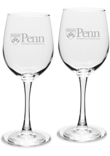 Pennsylvania Quakers Hand Etched Crystal Set of 2 12oz Wine Glass