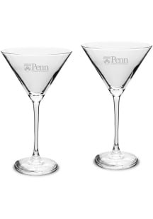 Pennsylvania Quakers Hand Etched Crystal Set of 2 10oz Martini Glass