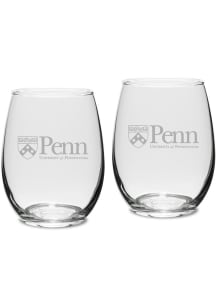Pennsylvania Quakers Hand Etched Crystal Set of 2 15oz Stemless Wine Glass