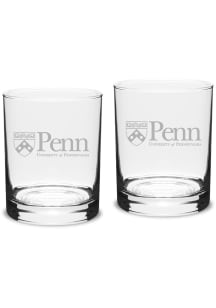 Pennsylvania Quakers Hand Etched Crystal Set of 2 14oz Double Old Fashioned Rock Glass