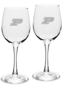 Purdue Boilermakers Hand Etched Crystal Set of 2 12oz Wine Glass