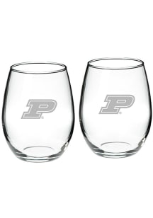 Purdue Boilermakers Hand Etched Crystal Set of 2 22oz Stemless Wine Glass