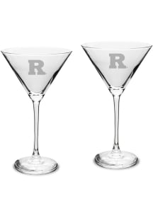 White Rutgers Scarlet Knights Hand Etched Crystal Set of 2 10oz Martini Glass