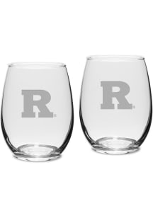 Rutgers Scarlet Knights Hand Etched Crystal Set of 2 15oz Stemless Wine Glass