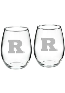 Rutgers Scarlet Knights Hand Etched Crystal Set of 2 22oz Stemless Wine Glass