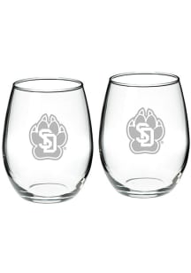 South Dakota Coyotes Hand Etched Crystal Set of 2 22oz Stemless Wine Glass