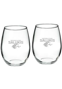 Southern Illinois Salukis Hand Etched Crystal Set of 2 22oz Stemless Wine Glass