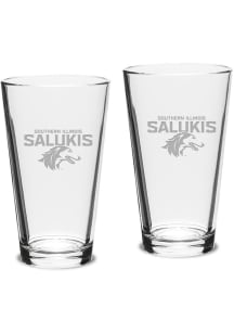 Southern Illinois Salukis Hand Etched Crystal Set of 2 16oz Pub Pint Glass