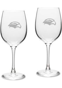 Southern Mississippi Golden Eagles Hand Etched Crystal Set of 2 16oz Wine Glass