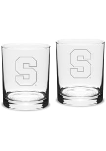 Syracuse Orange Hand Etched Crystal Set of 2 14oz Double Old Fashioned Rock Glass