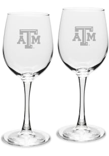 Texas A&amp;M Aggies Hand Etched Crystal Set of 2 12oz Wine Glass