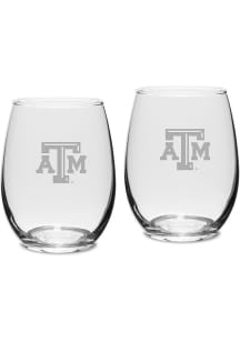 Texas A&amp;M Aggies Hand Etched Crystal Set of 2 15oz Stemless Wine Glass