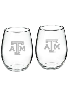 Texas A&amp;M Aggies Hand Etched Crystal Set of 2 22oz Stemless Wine Glass