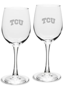 TCU Horned Frogs Hand Etched Crystal Set of 2 12oz Wine Glass