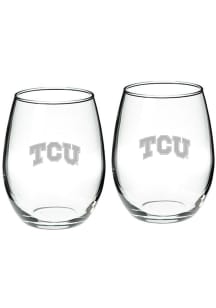 TCU Horned Frogs Hand Etched Crystal Set of 2 22oz Stemless Wine Glass