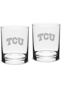TCU Horned Frogs Hand Etched Crystal Set of 2 14oz Double Old Fashioned Rock Glass
