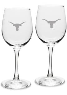 Texas Longhorns Hand Etched Crystal Set of 2 12oz Wine Glass