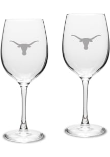 Texas Longhorns Hand Etched Crystal Set of 2 16oz Wine Glass