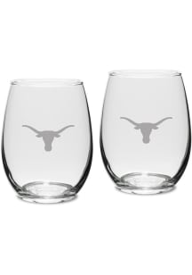 Texas Longhorns Hand Etched Crystal Set of 2 15oz Stemless Wine Glass