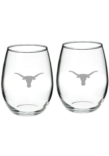 Texas Longhorns Hand Etched Crystal Set of 2 22oz Stemless Wine Glass