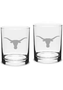 Texas Longhorns Hand Etched Crystal Set of 2 14oz Double Old Fashioned Rock Glass