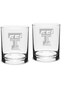 Texas Tech Red Raiders Hand Etched Crystal Set of 2 14oz Double Old Fashioned Rock Glass