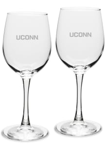 UConn Huskies Hand Etched Crystal Set of 2 12oz Wine Glass