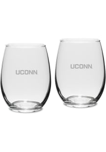 UConn Huskies Hand Etched Crystal Set of 2 15oz Stemless Wine Glass